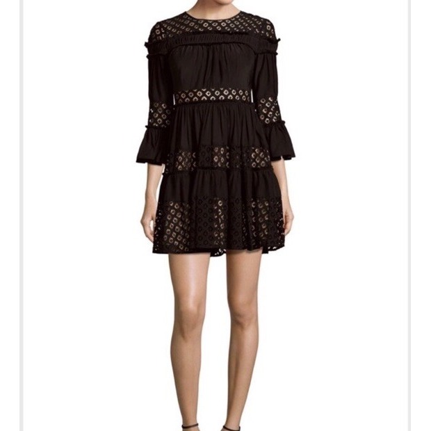 Cinq A Sept Black Eyelet Tiered Mini Dress Size 2
